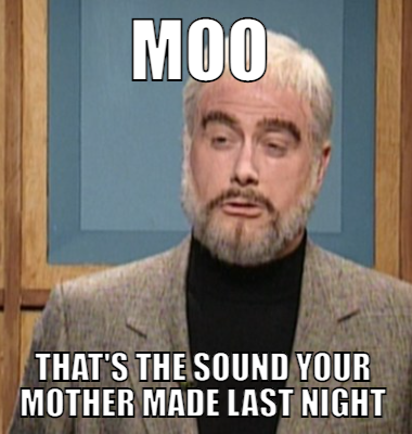 Moo That's the sound your mother made last night